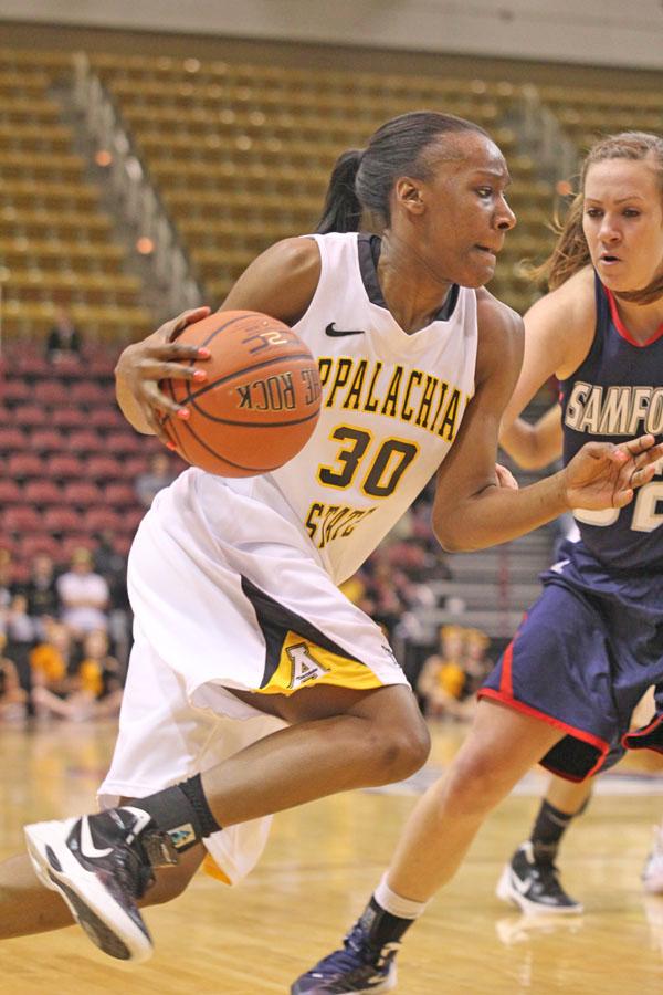 Senior guard Courtney Freeman drives to the lane in Appalachian's SoCon championship game loss  Paul Heckert  |  The Appalachian