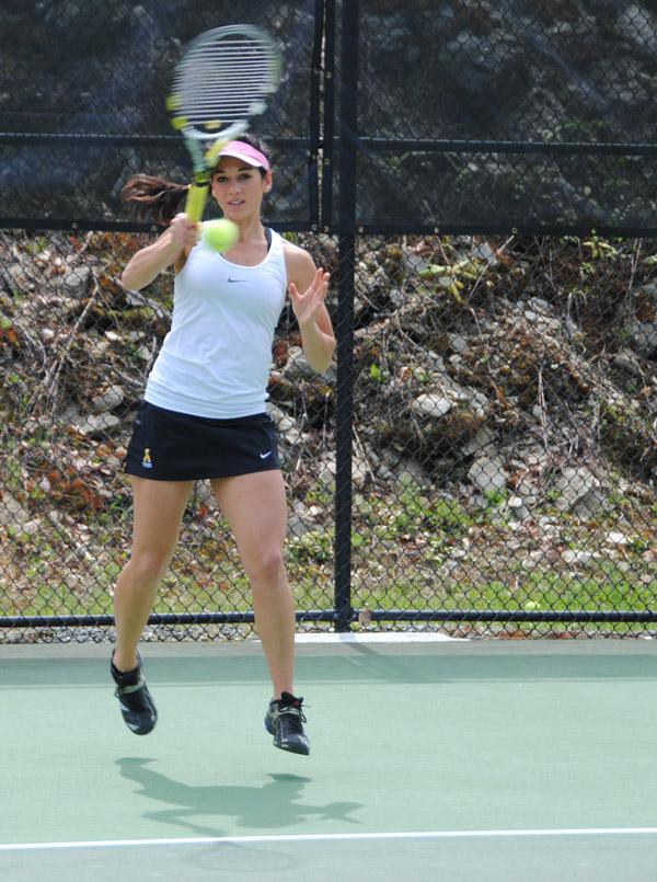 Junior Gabriela Celi returns the ball during a home match against UNCG March 28.  Olivia Wilkes  |  The Appalachian 