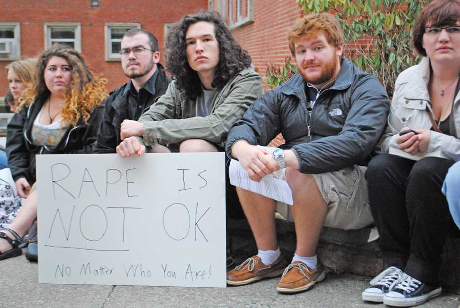 Students gather for the “No Equal? No More” silent protest. Allegations that four athletes and one other student had sexually assaulted two female students spread through the campus in March, sparking criticism of the student conduct process.  Photo by Madelyn Rindal  |  The Appalachian