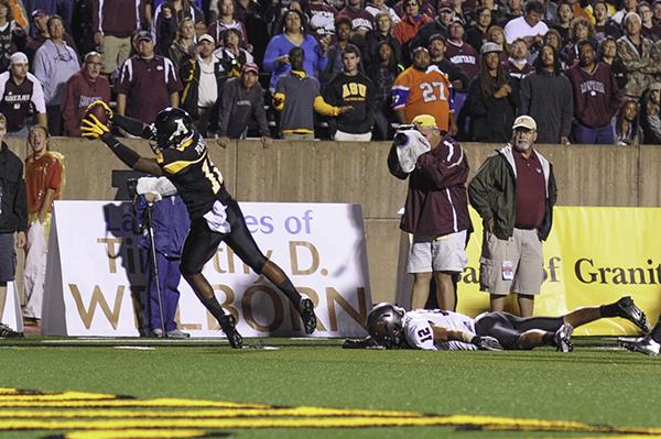 Appalachian's top returning receiver, junior Andrew Peacock, catches a pass during A.S.U.'s game against Montana last Saturday. Justin Perry | The Appalachian