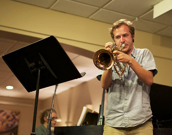 Senior music performance major Charles Humphrey performs with the High Country Jazz Collective Monday evening in Crossroads Cafe. Crossroads hosts Jazz Night every Monday evening from 8 p.m. to 10 p.m. Olivia Wilkes | The Appalachian