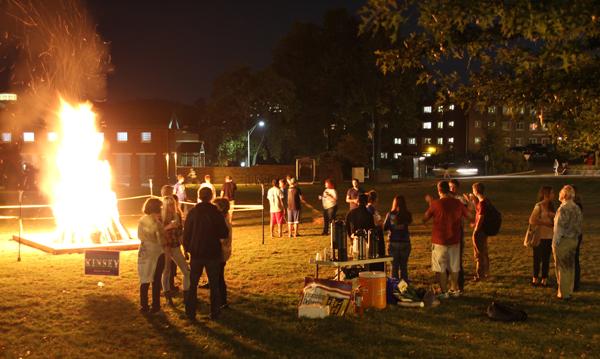 Students gather at Duck Pond Field on Thursday night for the College Democrat's 'Fireside Chat.' Students had an opprotunity to to meet and talk with canidates running for local office. Paul Heckert | The Appalachian