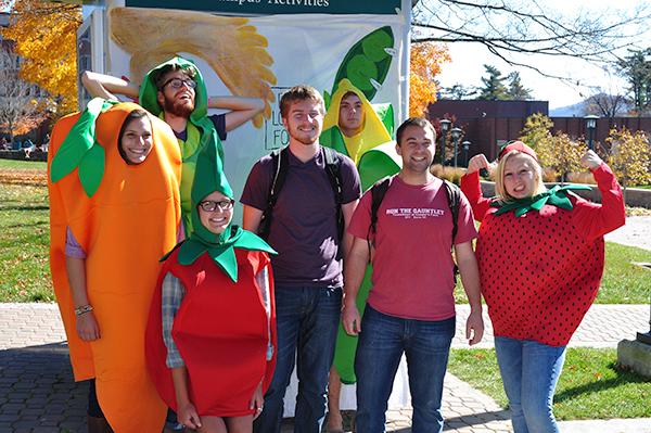 Students dress up as fruit and vegetables as part of the National Food Day celebration on Sanford Mall. The event was aimed at promoting local farmers and sustainable lifestyle choices. Justin Perry | The Appalachian
