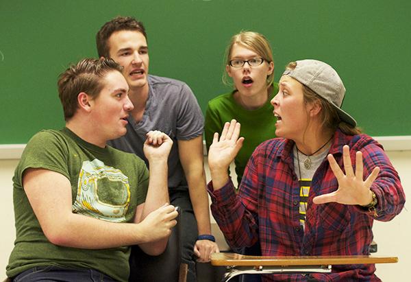 Members of NouN, ASU's improv comedy group, practice Tuesday evening in Chapel Wilson Hall. NouN will perform Wednesday, October 24th at Legends. Olivia Wilkes | The Appalachian