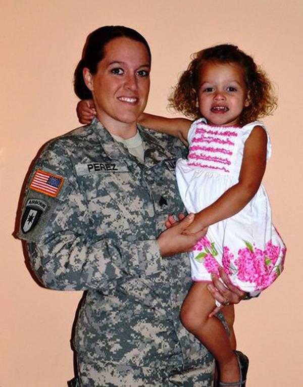 Military veteran Hayleigh Perez poses with her daughter, Calleigh. After returning from service, Perez was denied in-state tuition by University of North Carolina Pembroke. Photo Courtesy Hayleigh Perez