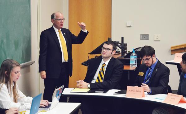 Chancellor Peacock speaks to SGA members at Tuesday night's Senate meeting. The meeting also addressed upcoming changes to tuition and campus. Maggie Cozens | The Appalachian