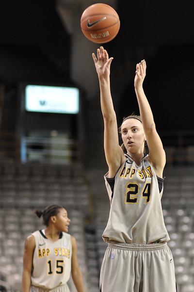 Sophomore forward Maryah Sydnor shoots a free throw during the game against UNCG Sunday, Jan. 20. The Mountaineers blew past the Spartans in the second half, securing a 81-58 victory.