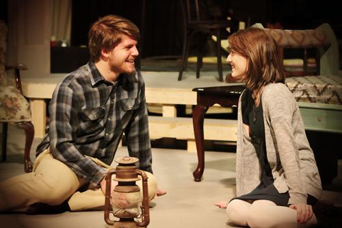 Junior theater arts majors Luke Schaffer and Laura Strausbaugh rehearse their parts for Tennessee Williams’ ‘The Glass Menagerie.’ The play will run in Valborg Theatre Feb. 13-17.