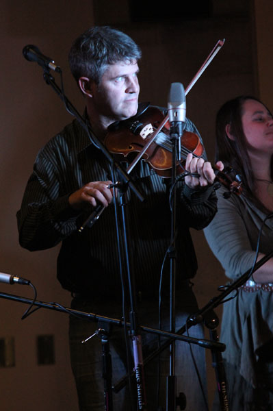 Multi-instrumentalist Dirk Powell (middle) and friends performed Saturday night in the Parkway Ballroom of Plemmons Student Union. The concert was part of the fifth annual Old-Time Fiddlers Convention hosted by the Appalachian Popular Programming Society.