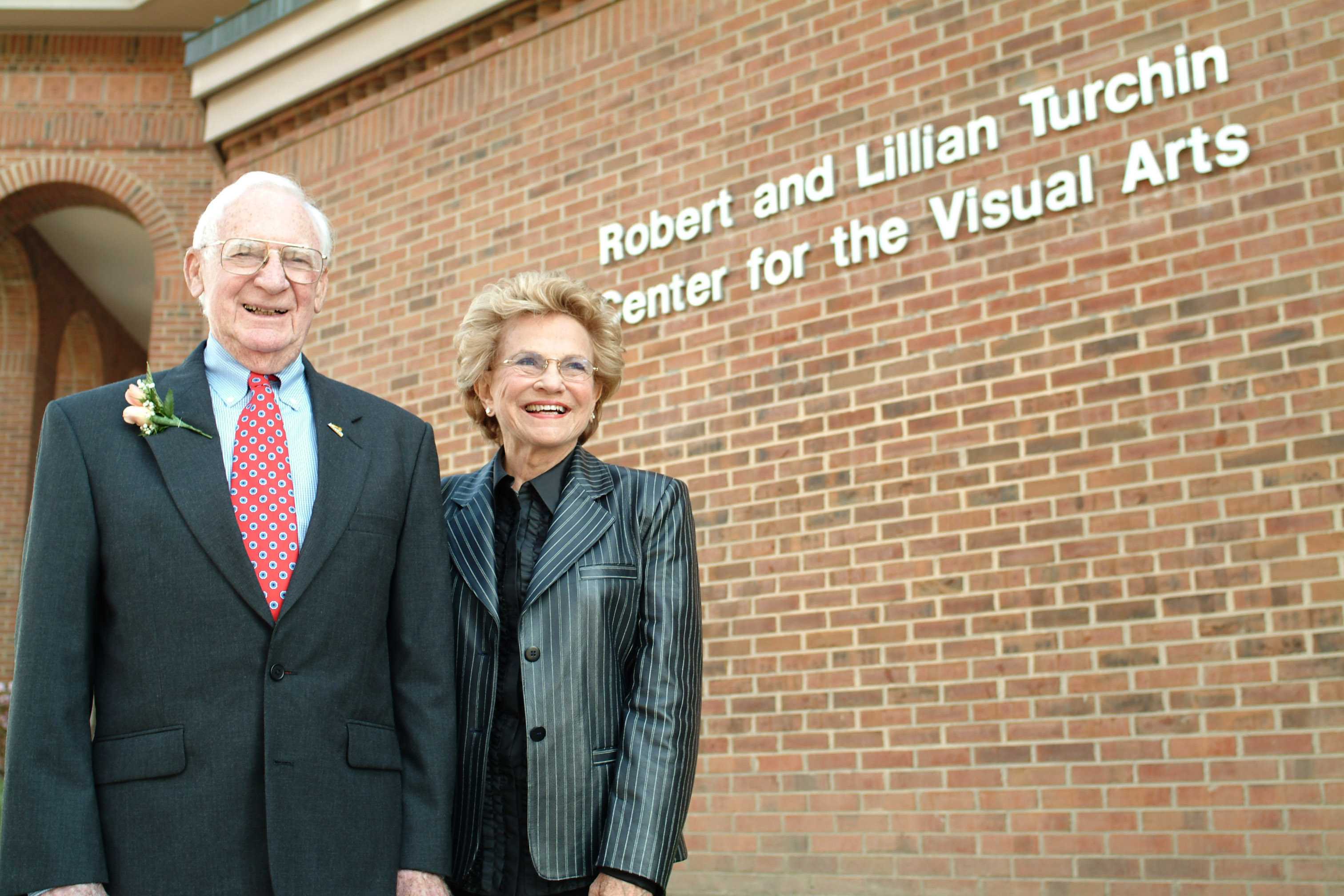 Robert and Lillian Turchin stand in front of the Turchin Center for the Visual Arts at the grand opening in 2003. Robert passed away Feb. 14 at the age of 90.  Megan Stage | Courtesy Photo