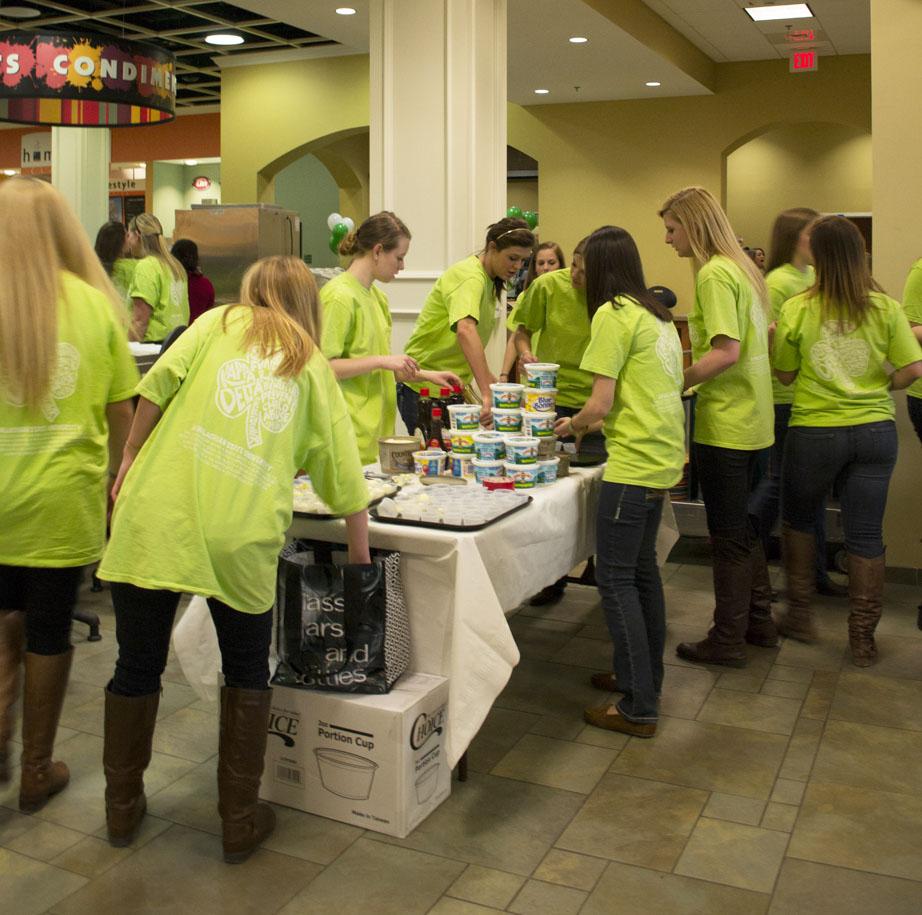 The sisters of Kappa Delta work hard serving drinks and pancakes at the Annual Kappa Delta Pancake Dinner on Friday. The event raises money for charity and students enjoy all-you-can-eat pancakes for $5.  Ansley Cohen  |  The Appalachian 