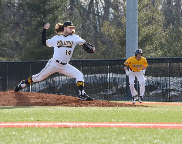 Junior pitcher Sam Agnew-Wieland executes a pitch against Cansius College earlier this season. The team lost five of the last nine games.  Olivia Wilkes  |  The Appalachian