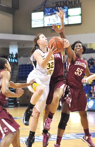 Senior forward Anna Freeman attempts a layup during the second round of the SoCon Tournament against College of Charleston.  Justin Perry  |  The Appalachian