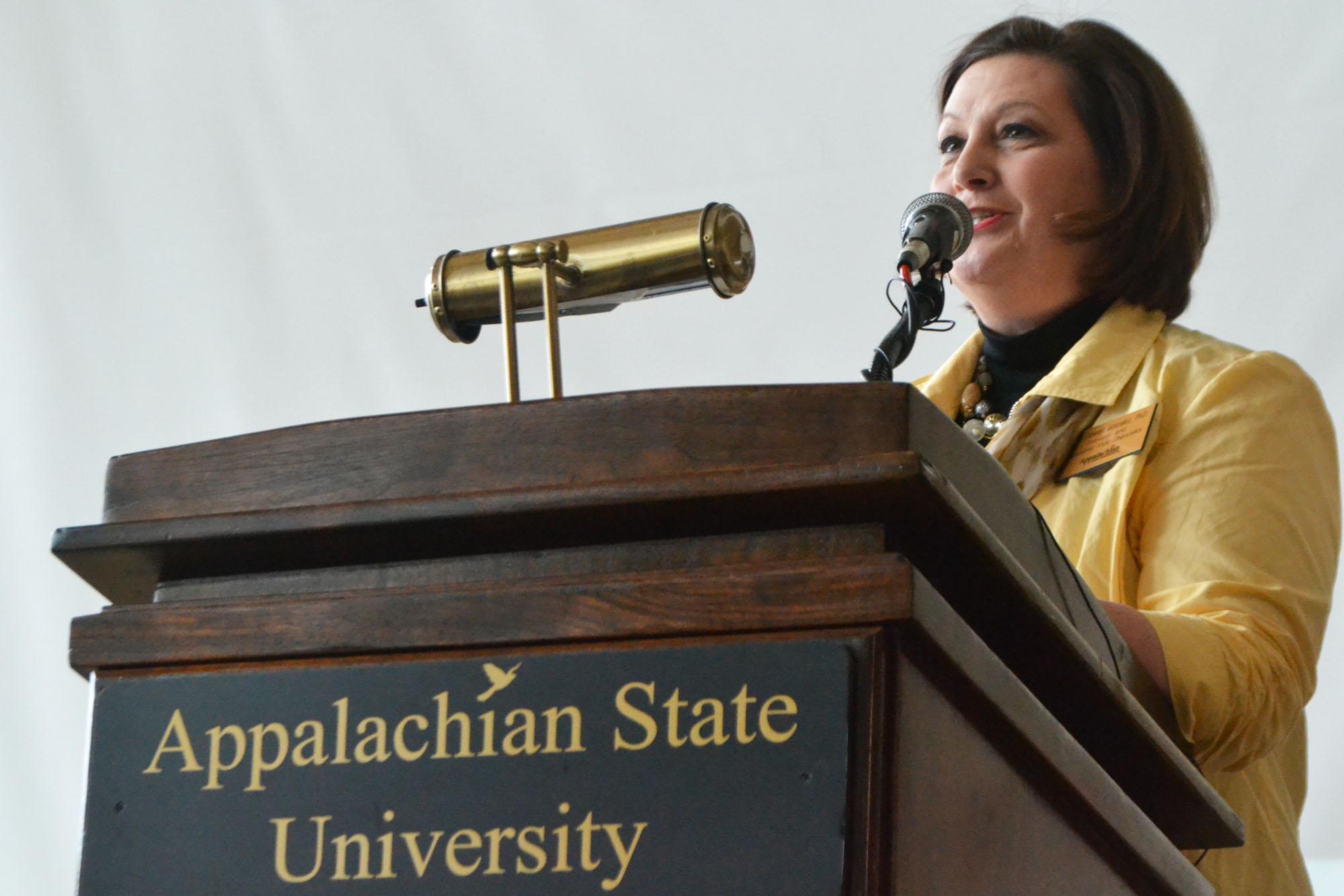 Provost Lori Gonzalez welcomes attendees of the Appalachian Studies Association Conference at the opening reception held in the Solarium Friday. Appalachian first hosted the conference in 1998, this years conference had record breaking participation.  Mark Kenna  |  The Appalachian 