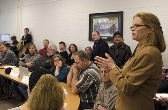 Chair of the communication department Janice Pope addresses the faculty senate on Monday afternoon. The senate enacted a vote of no confidence in Provost Lori Gonzalez and Vice Provost Tony Carey.  Bowen Jones  |  The Appalachian