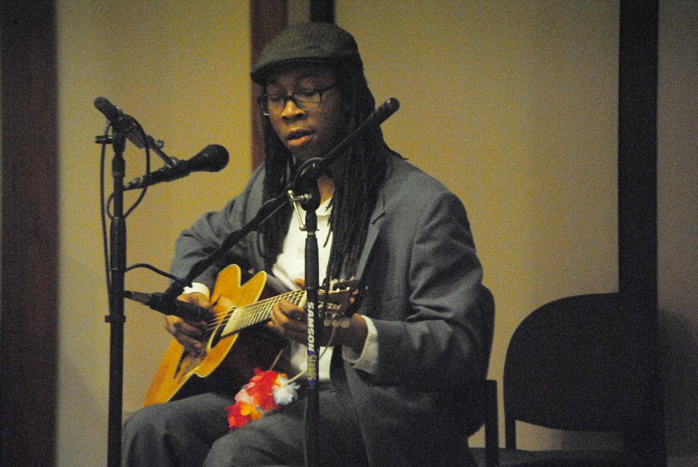 Hubby Jenkins of the Carolina Chocolate Drops performed Tuesday night at the Living Learning Center Great Hall. Jenkins played the banjo, guitar, sang and told stories about the music that inspired him to start playing.  Nicole Debartolo  |  The Appalachian