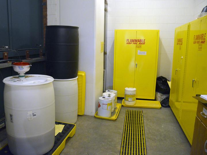 One of the chemical waste rooms in the CAP Science Building. These rooms include many fail-safes to ensure personal and environmental safety.  Bowen Jones  |  The Appalachian