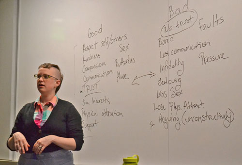 Graduate student Karen Arthur presents at the LGBT Center-sponsored discussion on sexual harassment.  Mark Kenna  |  The Appalachian