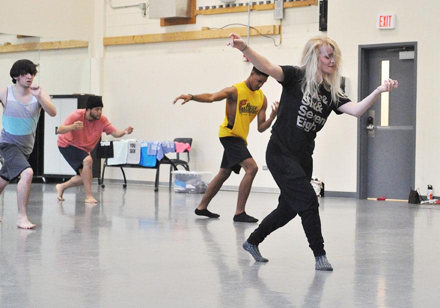 UNC Wilmington student Courtney Perrone teaches Appalachian State University students her routine at the dance workshop Saturday in Varsity Gymnasium. Photo by Maggy Boutwell  |  The Appalachian