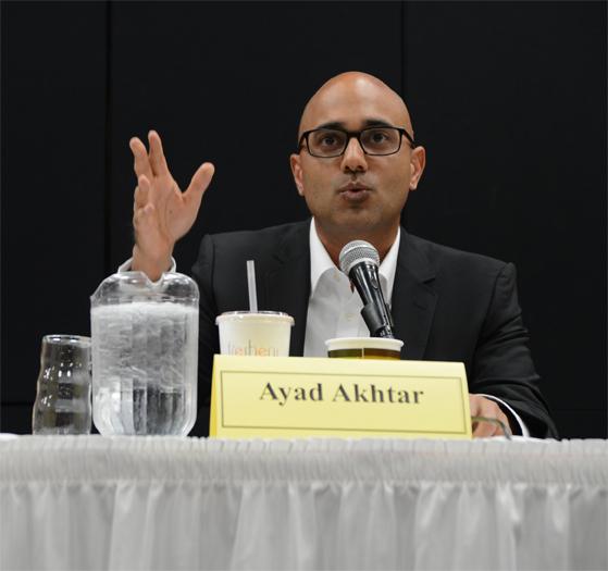 Summer Reading Program author and 2013 Pulitzer Prize winner Ayad Akhtar speaks during a Q&A panel Tuesday afternoon in the Blue Ridge Ballroom. Akhtar also spoke at Convocation on Tuesday morning. Photo by Olivia Wilkes  |  The Appalachian