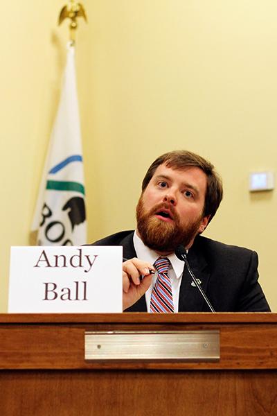 Mayoral candidate Andy Ball explains his platform and answers important questions about his intentions for Boone if elected mayor at the Meet the Candidates event. Meet the Candidates brought the mayoral and town council candidates together to talk to voters. Photo by Molly Cogburn  |  The Appalachian