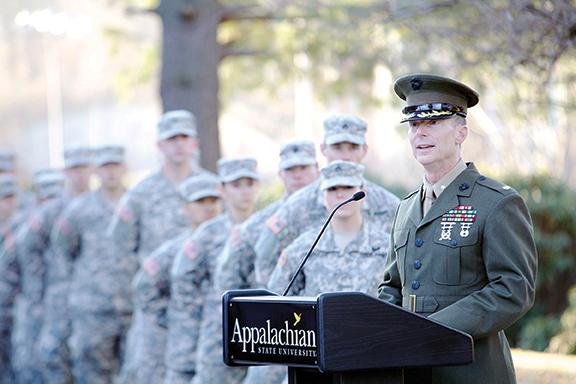 Retired Lt. Col. Gerald F. Harper Jr. speaks to students and veterans during the Veterans Day ceremony Monday. Harper spoke about the continued commitment of America’s youth to serving in military service and his outlook for the country’s future. Photo courtesy of Marie Freeman