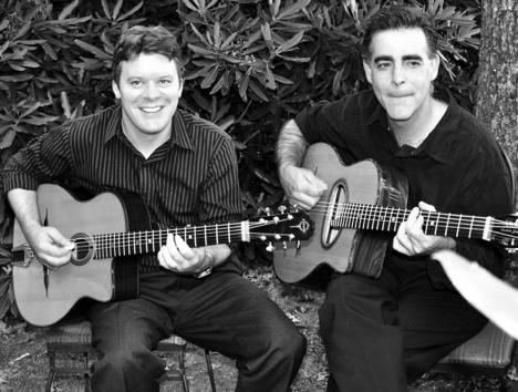 Andy Page (left) performed with guitarist James Schaller (right) at Crossroads Coffee House in Plemmons Student Union on Monday night.  Photo courtesy of Andy Page