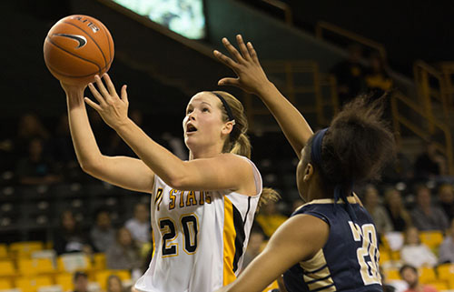 Junior guard Katie Mallow completes a layup in Tuesday night’s home opener against ETSU. The Buccaneers beat the Mountaineers, 81-72. Photo by Paul Heckert  |  The Appalachian