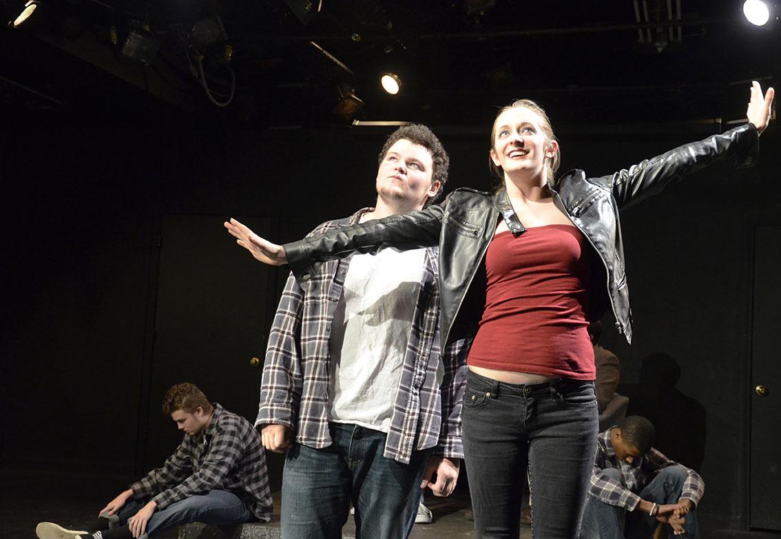 Freshman theatre arts major Will Vogler (left) and senior theatre arts major Carmen Lawrence (right) rehearse their lines for the play “A Game for Pete,” which was featured in the New Play Festival. The festival featured original plays written by students. Photo by Maggie Cozens  |  The Appalachian