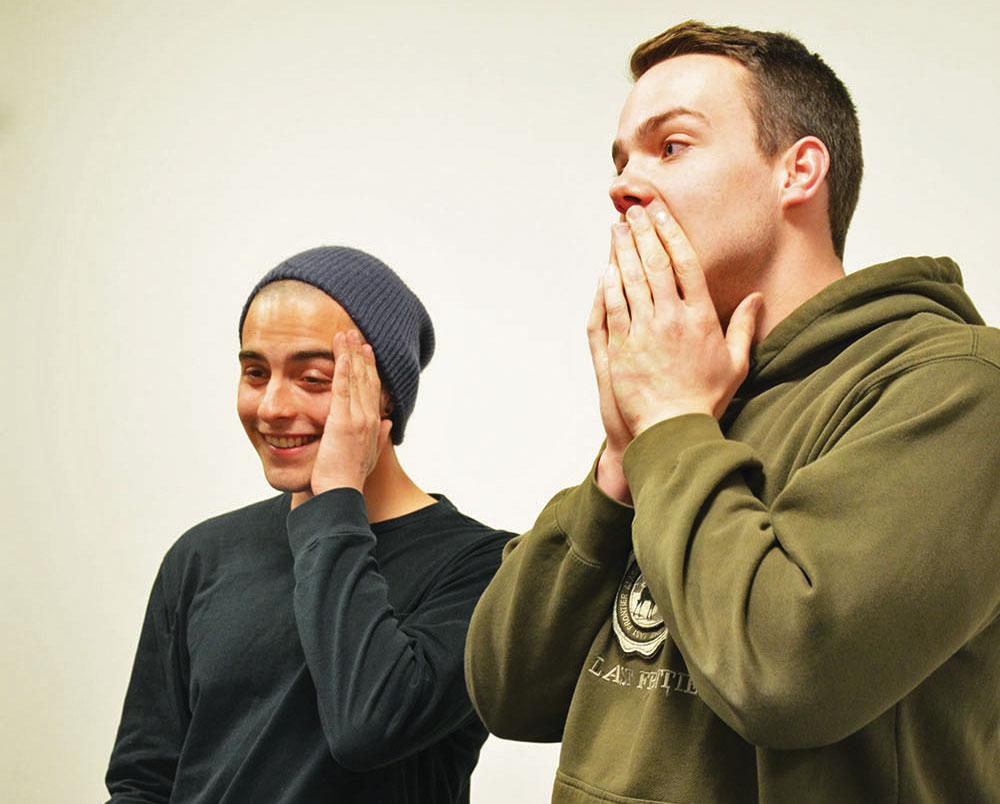 Sophomores Daniel Tassitino (left) and Carson Rich (right) react to winning the SGA election on Wednesday. Photo by Maggie Cozens | The Appalachian