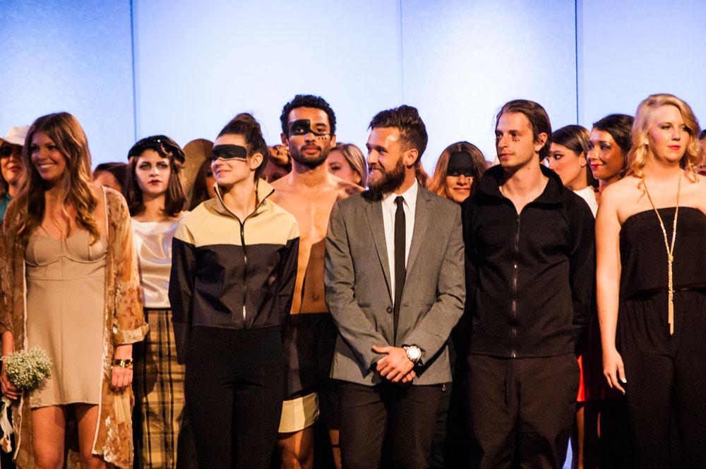 Student designers and models in the apparel and design Spring Showcase line the stage after the event Saturday at the Harvest House. Photo by Cara Croom | The Appalachian