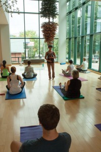 Students take a day of relaxation through yoga at Turchin Center for the Visual Arts Saturday. Photo by Rachel Krauza | The Appalachian