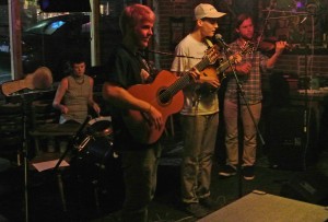 The gypsy folk band Bootstrap Slick playing at Black Cat on Friday night. Band members include Hayes Cummings (left), Seth Jarrett (middle) and Jackie Barnes (right). Photo by Tim Hobert | The Appalachian