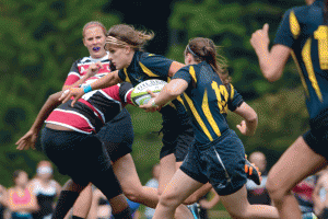 Lindsey White breaks through the defensive in a game against College of Charleston during Appalachian State rugby's annual Rucktoberfest tournament.